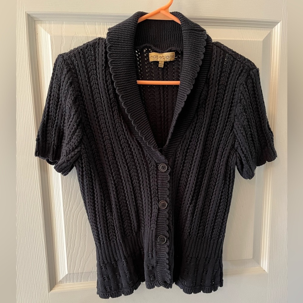 Notations Girls Large Black Knitted Short Sleeve Sweater